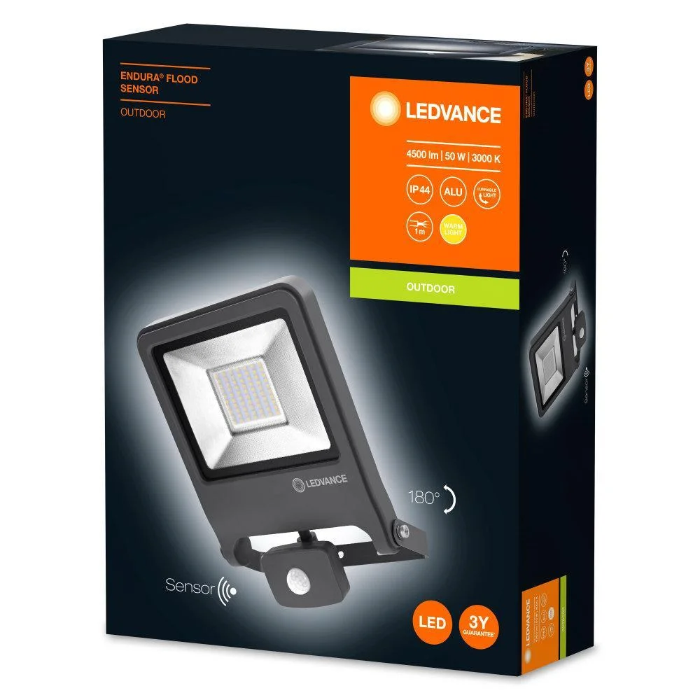 Réflecteur extérieur LED 50W avec capteur IP44 noir 2 Projecteur LED extérieur Osram 50 W avec détecteur, noir