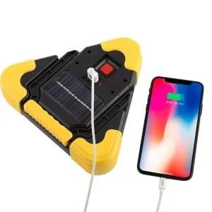 Rechargeable solar LED warning triangle and USB power bank