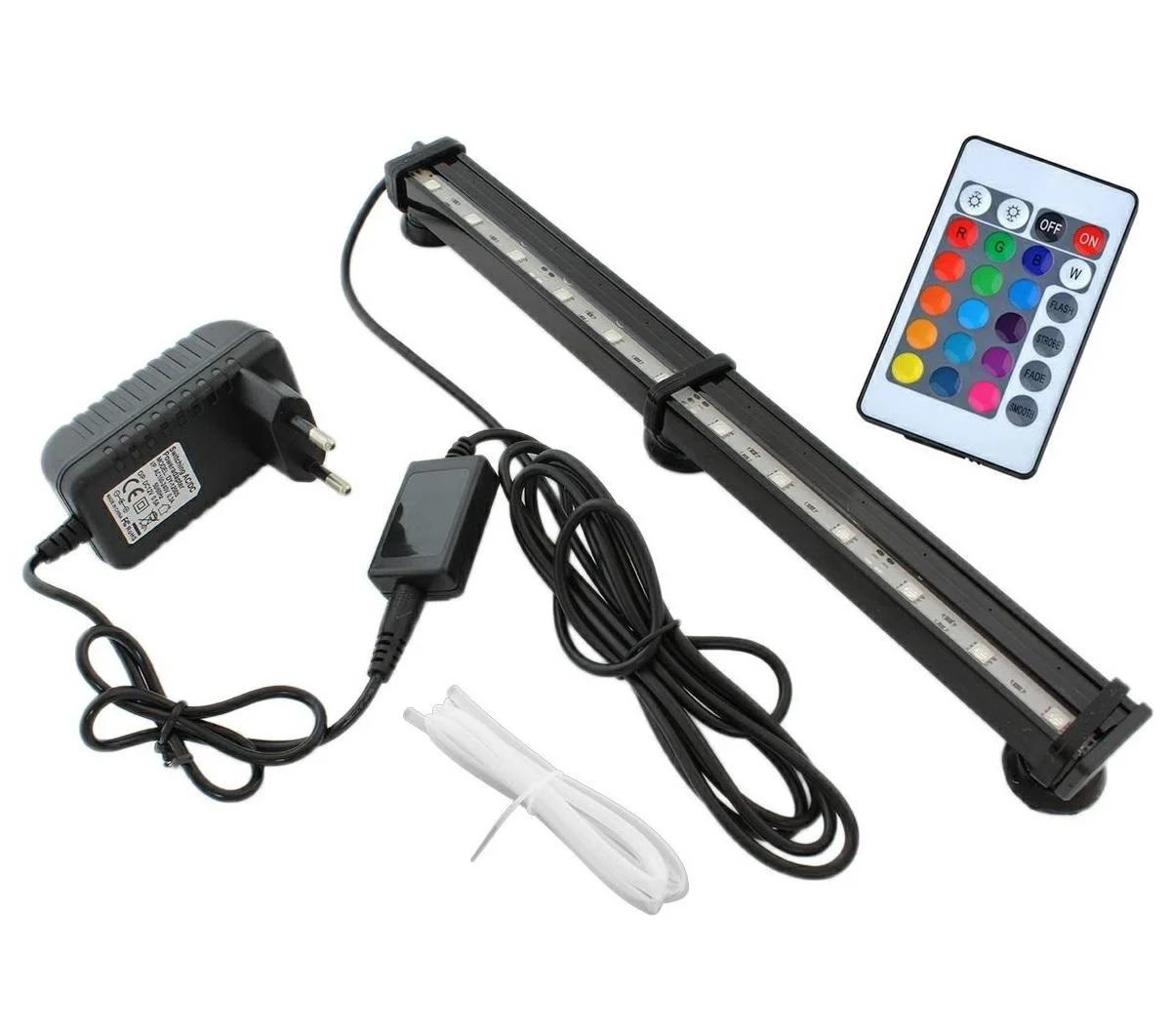 [ "LED RGB fluorescent aquarium light 28cm with controller for vivid aquarium colors" ]