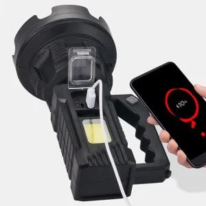 Aku. rechargeable 100W LED CREE XHP50 COB reflector flashlight USB powerbank + tripod