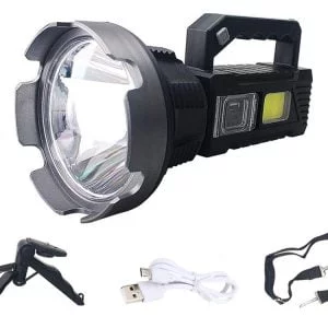 Aku. rechargeable 100W LED CREE XHP50 COB reflector flashlight USB powerbank + tripod