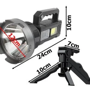 Aku. rechargeable 100W LED CREE XHP50 COB reflector flashlight USB powerbank + tripod
