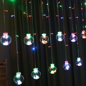 Novoletne lučke svetlobna zavesa 108 LED RGB 8 funkcij USB kroglice 14 Barvne novoletne lučke, svetlobna zavesa z LED kroglicami