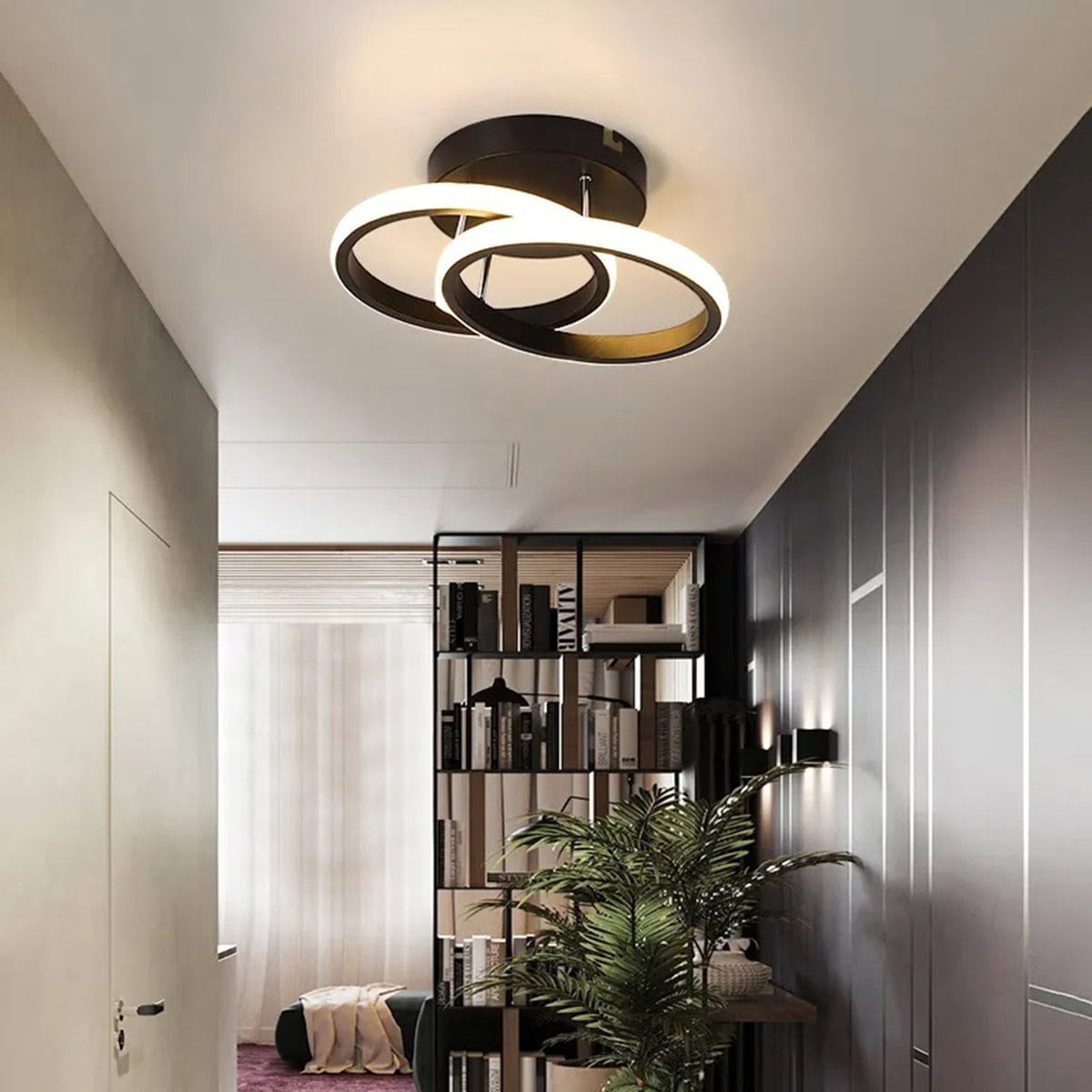 Lampada Da Soffitto A LED Favorina Dimmerabile 44W 5050 Lumen - Design In Metallo E Legno, Colori Nero/Naturale/Bianco, 121 Cm, Luce Calda 3000K