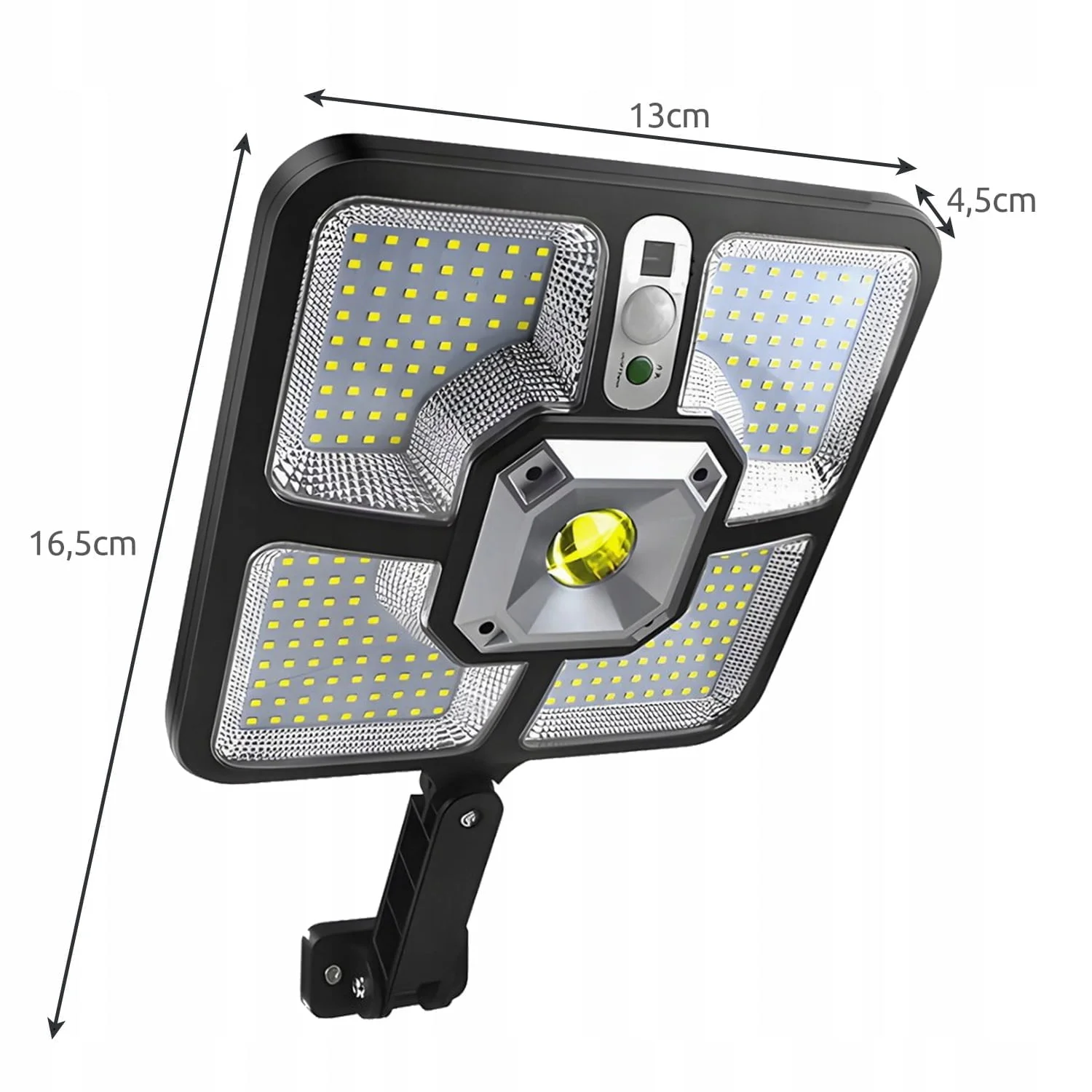 a black square light with white text