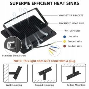 a black light fixture with text and images