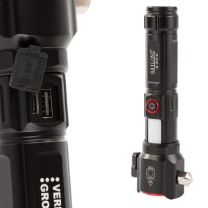 3v1 taktična aku. LED alu. ročna svetilka ZOOM kladivo + powerbank