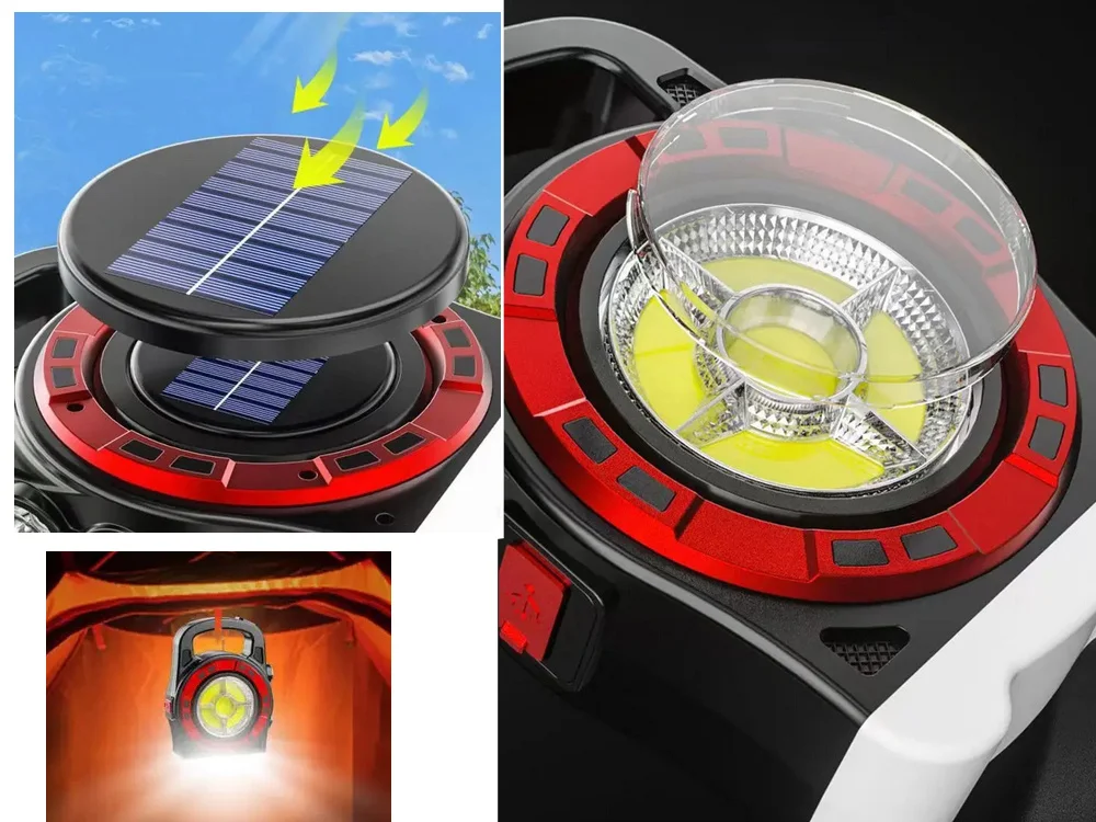 Rechargeable solar LED COB flashlight with power bank