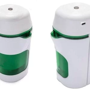 a white and green container