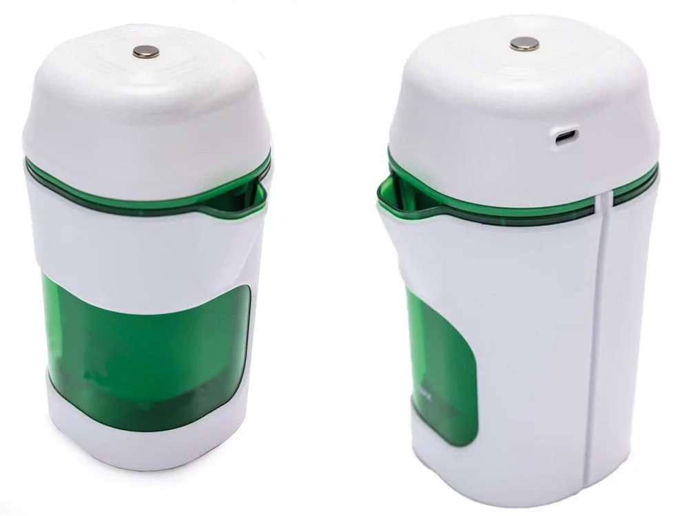 a white and green container