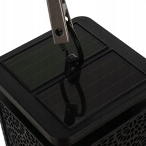 Solarna viseča vrtna svetilka laterna IP44 imitacija plamena 15cm 24 a black square object with a metal hook attached to it