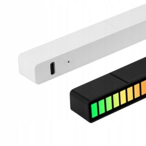a white rectangular object with a black rectangular object with a yellow green and orange light
