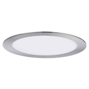 a light fixture with a silver rim