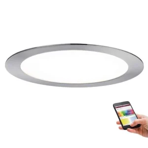 [ "SmartHome LED RGBW vgradna plošča, brušeno železo, okrogla, IP44 vgradna LED sijalka" ]