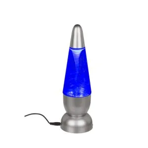 a blue lava lamp with a wire