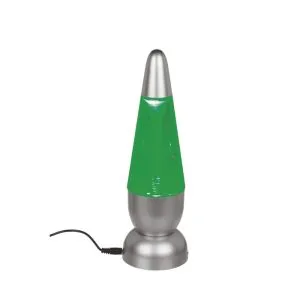 a green and silver lava lamp