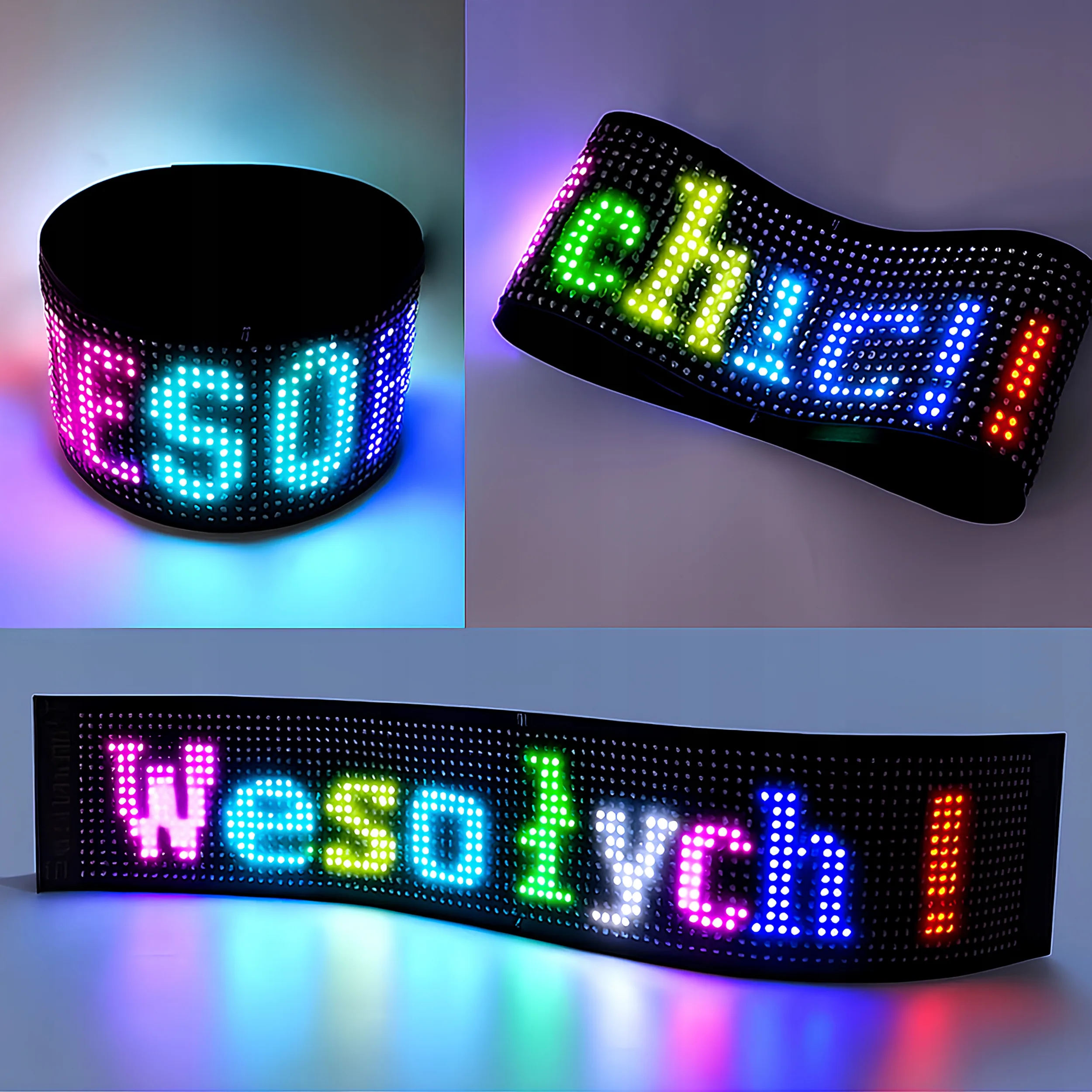 Flexible LED RGB display displays colorful text