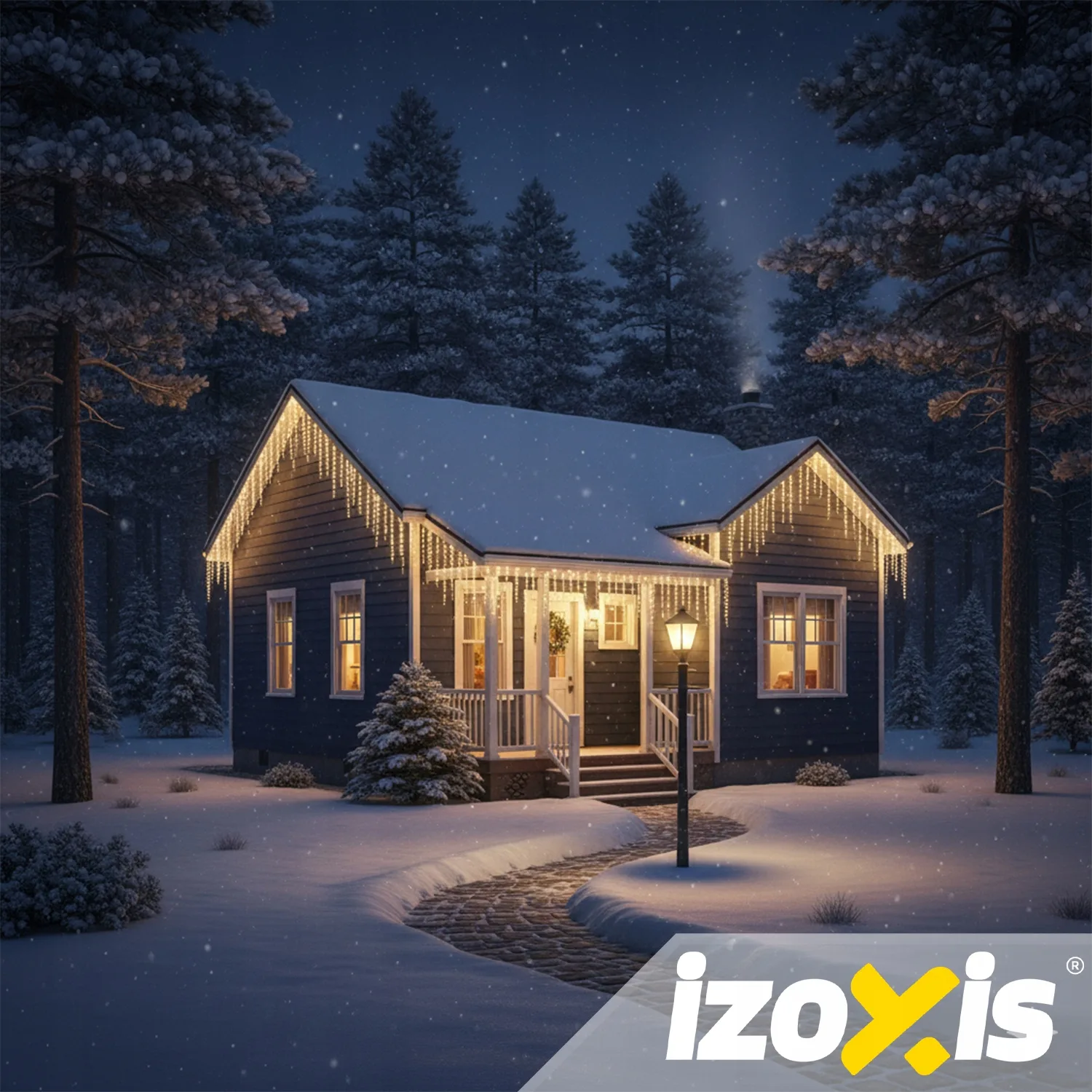 Curtain of warm white Christmas LED lights