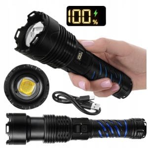 3v1 alu. LED taktična ročna svetilka aku. 5000mAh 1500lm ZOOM LCD USB