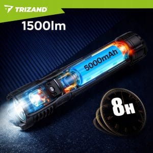 3v1 alu. LED taktična ročna svetilka aku. 5000mAh 1500lm ZOOM LCD USB