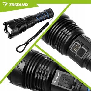 3v1 alu. LED taktična ročna svetilka aku. 5000mAh 1500lm ZOOM LCD USB