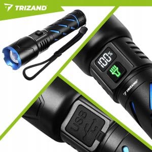 Alu. LED taktična ročna svetilka aku. 5000mAh 800lm ZOOM LCD USB