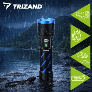 Alu. LED taktična ročna svetilka aku. 5000mAh 800lm ZOOM LCD USB
