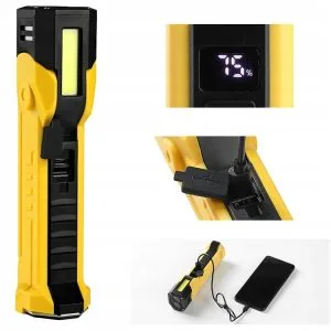 Yellow 3in1 COB LED workshop lamp, magnet, hook, powerbank, USB
