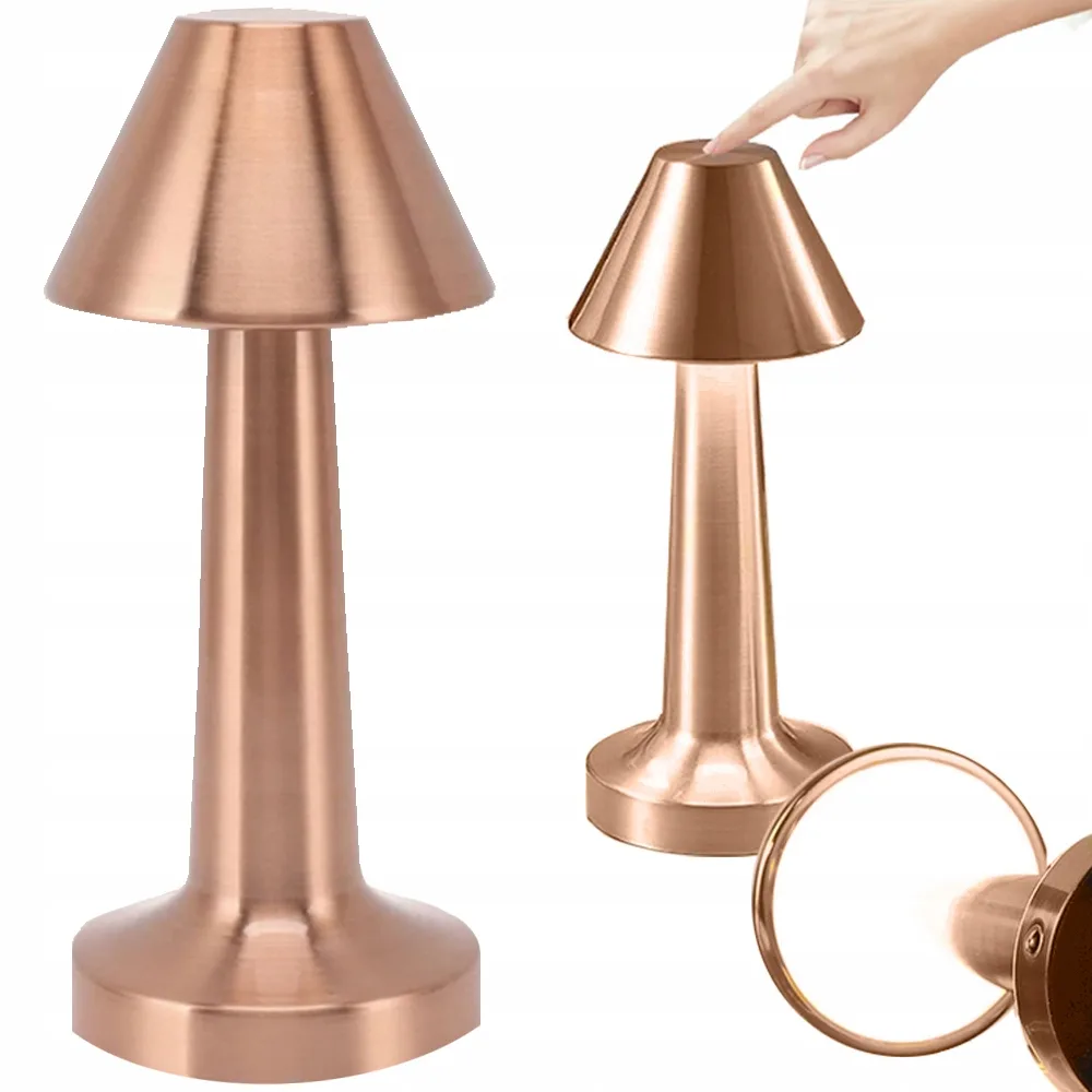 [ "Copper LED metal rechargeable 1500mah touch desk lamp with USB and three colors." ]