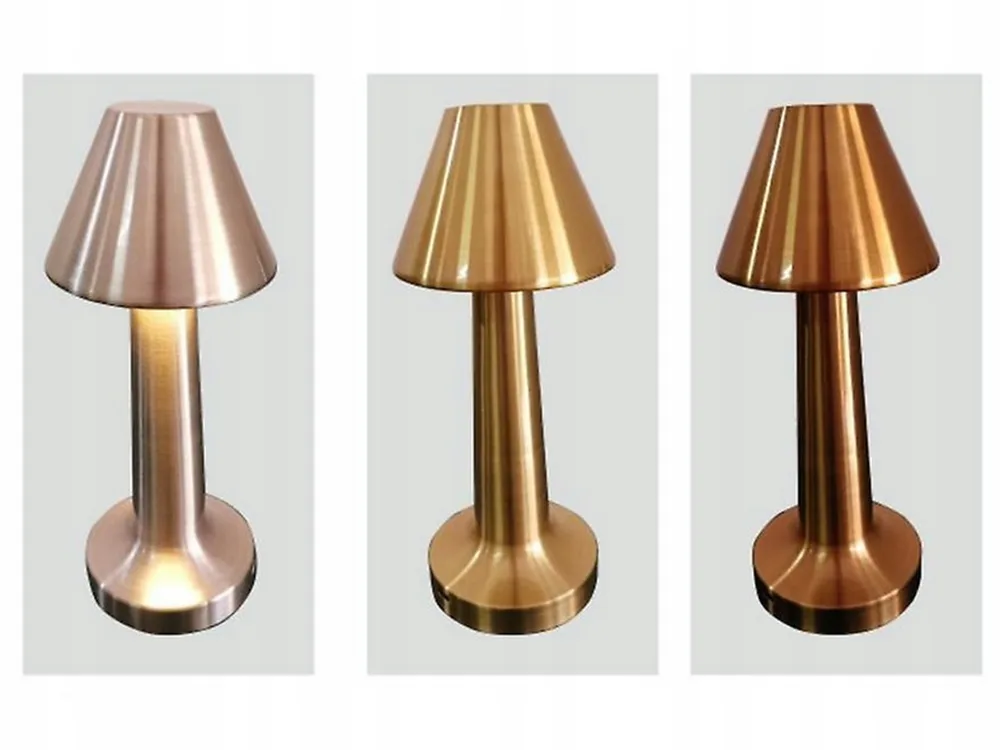 Copper metal LED touch table lamp, rechargeable, 3 colors
