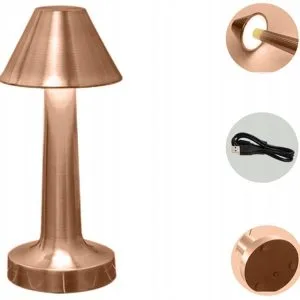 Copper LED touch table lamp, rechargeable, 3 colors