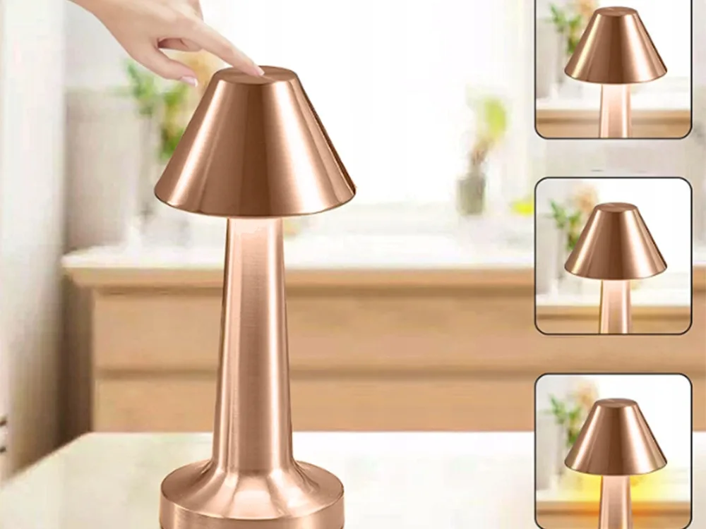 Copper metal LED touch table lamp, 3 lighting colors