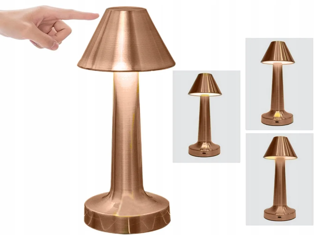 Copper LED touch table lamp, USB, 3 lighting colors