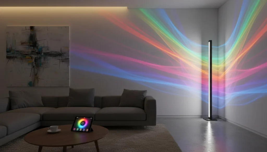 LED RGB Kotna Talna Svetilka 132cm APP + Daljinski Upravljalnik Rainbow 3D - LEDsvet.si Spletna Trgovina 1 LED RGB Kotna Talna Svetilka 132cm APP + Daljinski Upravljalnik Rainbow 3D - LEDsvet.si Spletna Trgovina