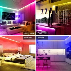 Svetleč RGB LED trak navit na kolutu z daljinskim upravljalnikom ob strani
