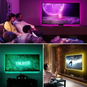 TV LED şerit RGB 4x 50cm USB 14 Kabloları ve USB konektörü bulunan dört adet RGB LED ışık şeridi.