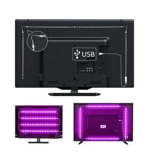 TV LED şerit RGB 4x 50cm USB 15 Televizyonun arkasına monte edilmiş, ışık saçan RGB LED şeritler.
