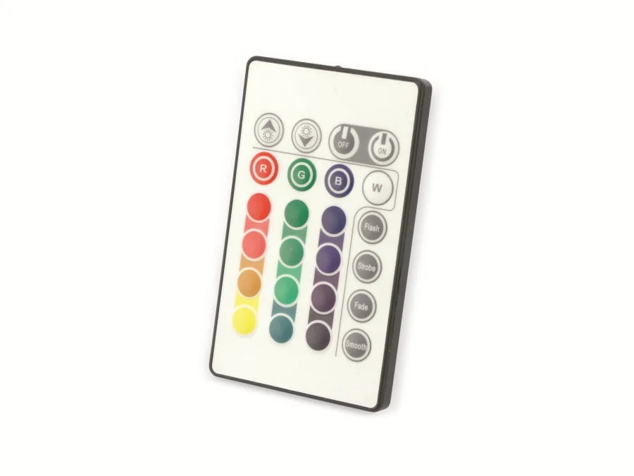 TV LED şerit RGB 4x 50cm USB 5 Siyah zemin üzerinde kabloları ve uzaktan kumandası bulunan dört adet RGB LED şerit.