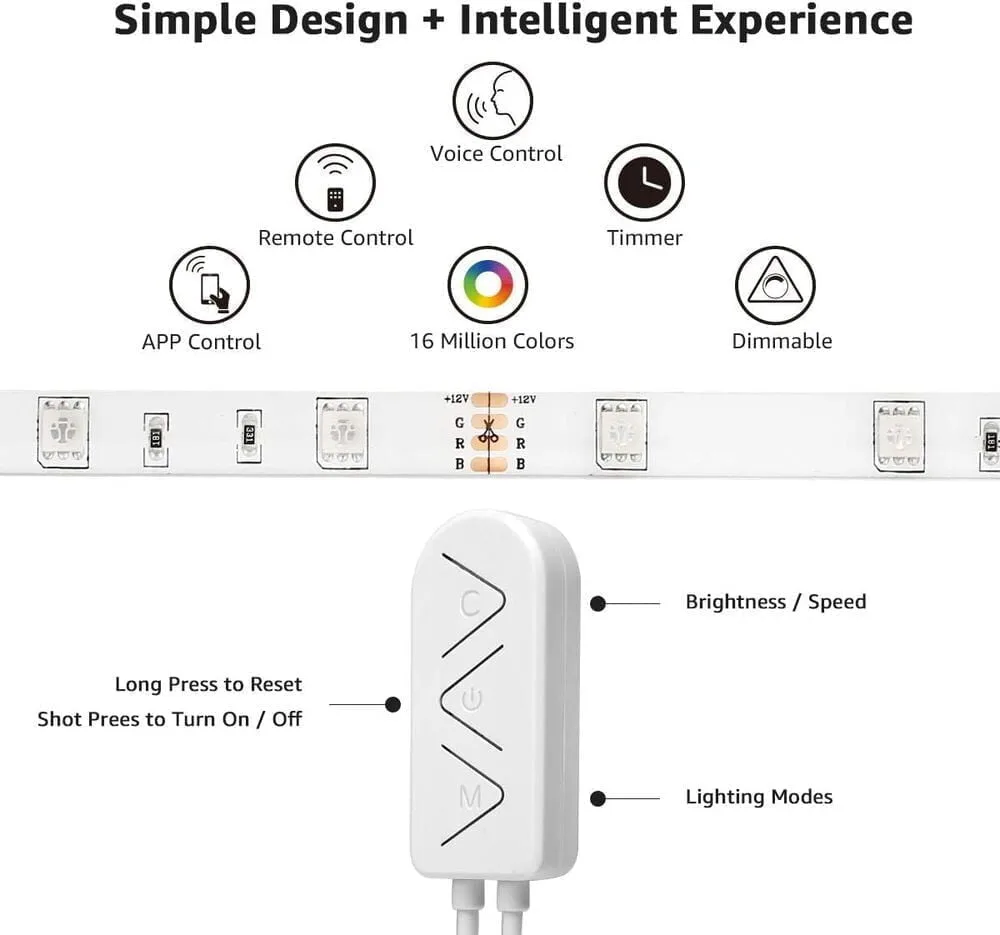 WIFI 5m Set LED strip RGB IP65 - waterproof 7 Smartphone shows app to control colorful waterproof LED grass