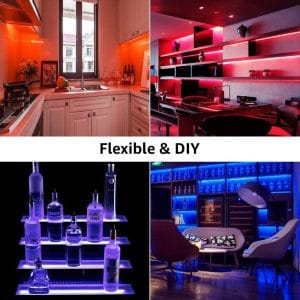 Two five meter rolls of glowing RGB LED strip lights with remote