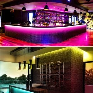Two rolls of RGB LED strip lights with controller and power adapter