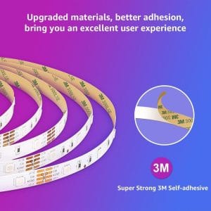 Two rolls of RGB LED strip lights glowing in vibrant neon colors