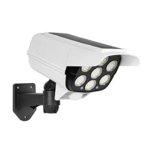 Bela solarna LED svetilka in lažna nadzorna kamera s senzorjem gibanja