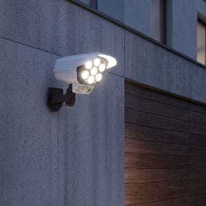 Solarna LED lažna nadzorna kamera in svetilka s senzorjem gibanja bela 12 Bela solarna LED svetilka in lažna nadzorna kamera s senzorjem gibanja