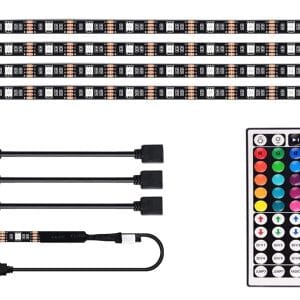 LED osvetlitev televizorja RGB 4 x 50 cm USB LED trak set AKCIJA 8 RGB LED trakovi nameščeni na zadnji strani televizorja oddajajo modro svetlobo