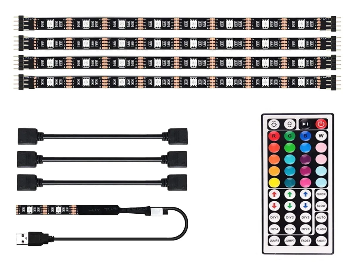 LED osvetlitev televizorja RGB 4 x 50 cm USB LED trak set 5 RGB LED trakovi nameščeni na zadnji strani televizorja oddajajo modro svetlobo