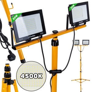 Dvojni 2x50W SMD LED gradbeni reflektor na stativu 4500K za osvetlitev delovišča