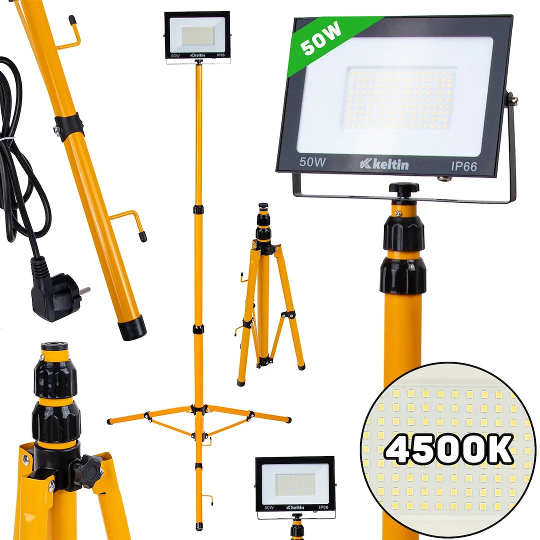 Şantiye aydınlatması için tripod üzerinde taşınabilir 50W SMD LED inşaat spot ışığı, 4500K.
