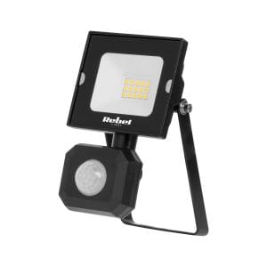 Črn 10W zunanji LED reflektor s senzorjem gibanja in hladno belo svetlobo 6500K.